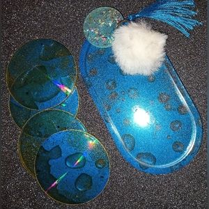 Coasters Set with Tray and Key Chain